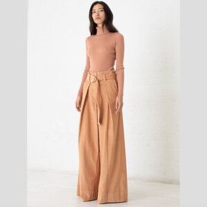 Ulla Johnson paperbag waist, belted wide leg pleated trousers